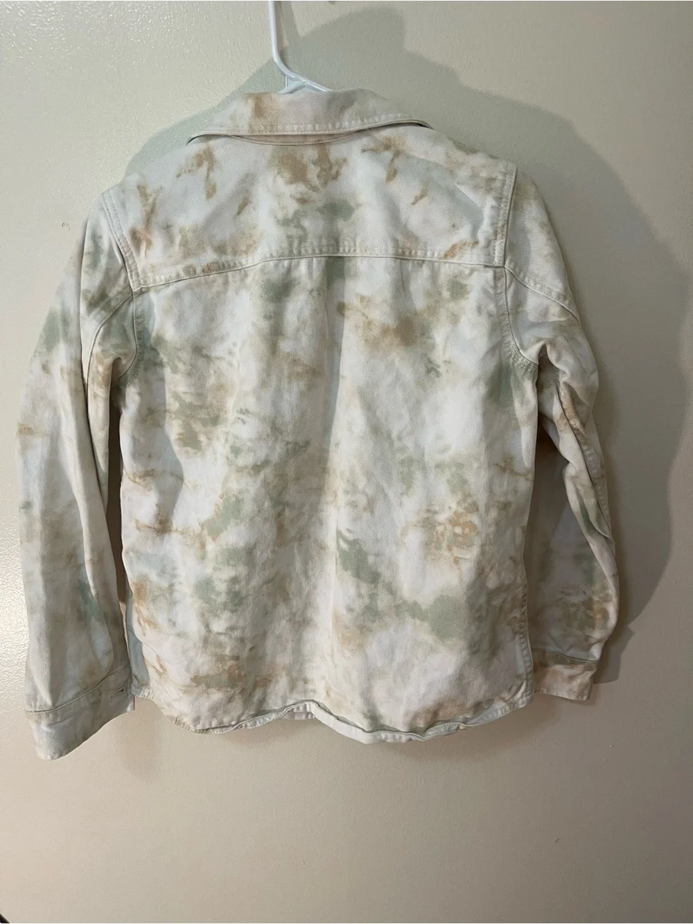 Wonder Nation Cream Tie-Dye Jean Shacket with Sage & Tan Accents